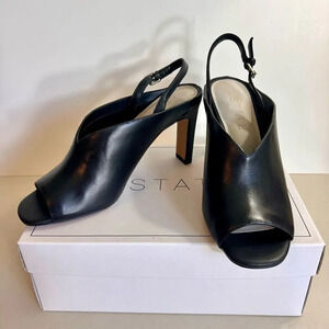NEW 1. State Womens Black Leather Pettle Open Toe Buckle Slingback Sandal Size 8